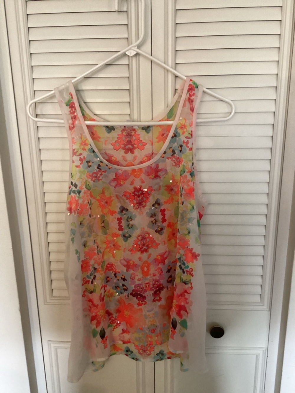 Candie's Floral Sequin Sheer Tank - Pink Multi